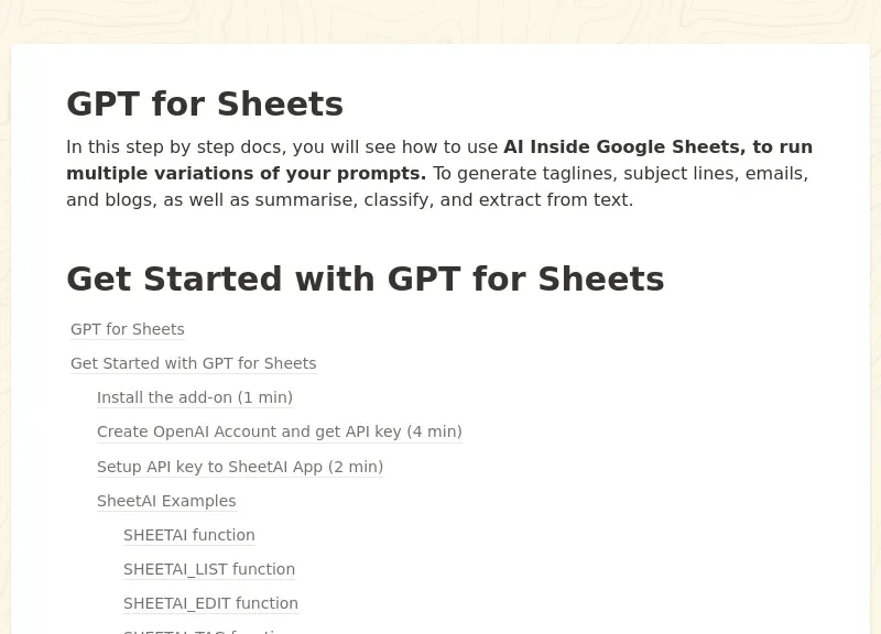 GPT For Sheets