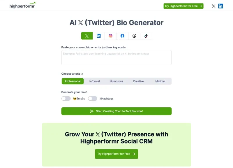 HighPerformer Social Bio